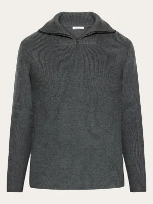 1/2 neck zip merino wool rib knit - Dark Grey Melange