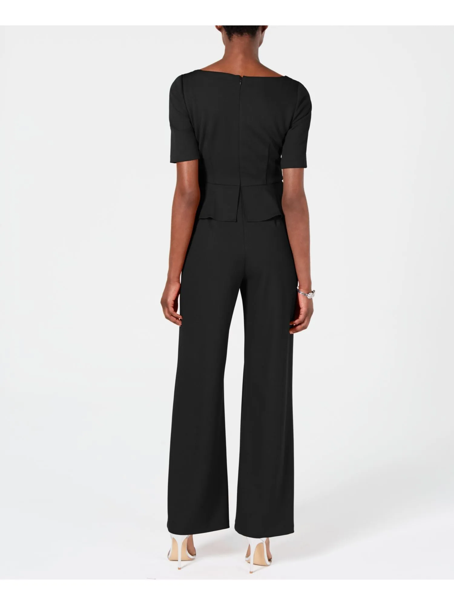 ADRIANNA PAPELL Womens Black Gathered Short Sleeve Surplice Neckline Cocktail Wide Leg Jumpsuit