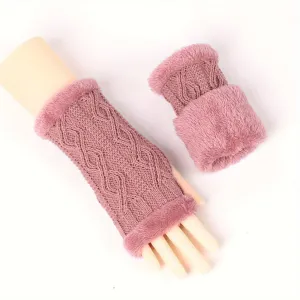 Argyle Textured Half Finger Fleece Lined Fingerless Gloves - Windproof, Warm, and Cozy Mittens for Women - Perfect for Outdoor Activities in Cold Weather