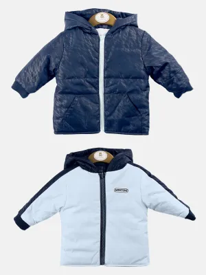 Baby Boy Mintini Puffer Hooded Jacket Reversible - Dark Navy / Baby Blue