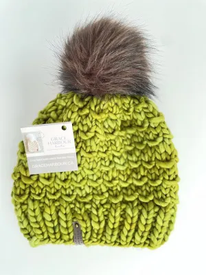 Bamboo Beanie in Lettuce/espresso pom