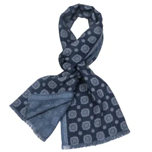 Blue Medallion/Herringbone Reversible Wool Scarf - Paolo Albizzati