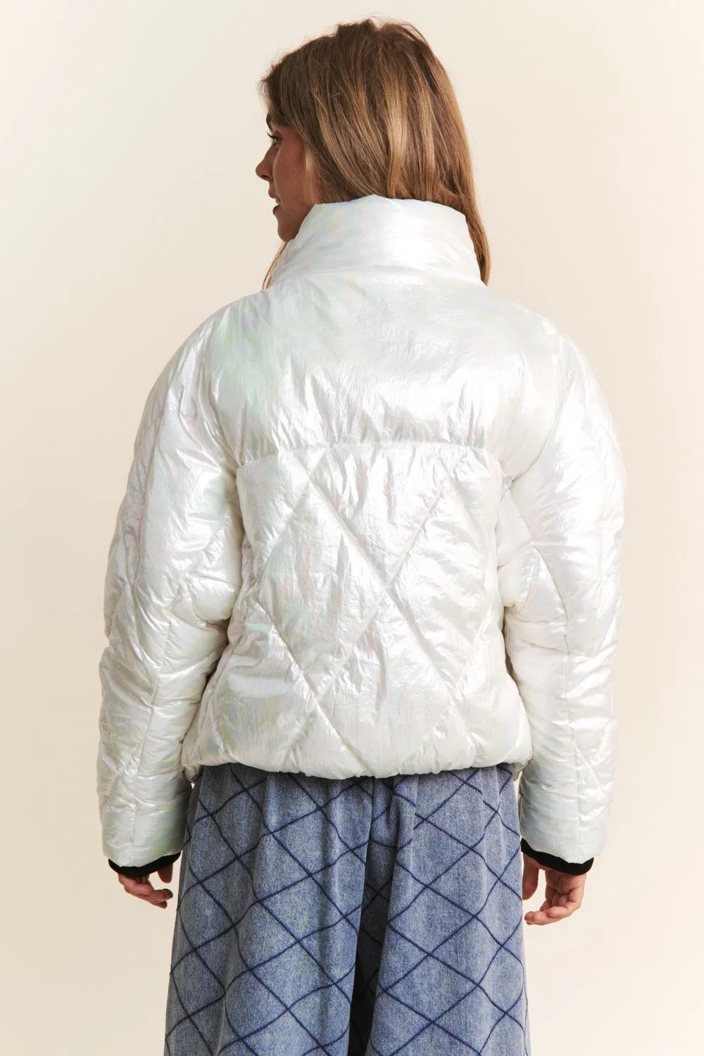 Bohemian Quilted Mock Neck Puffer Jacket