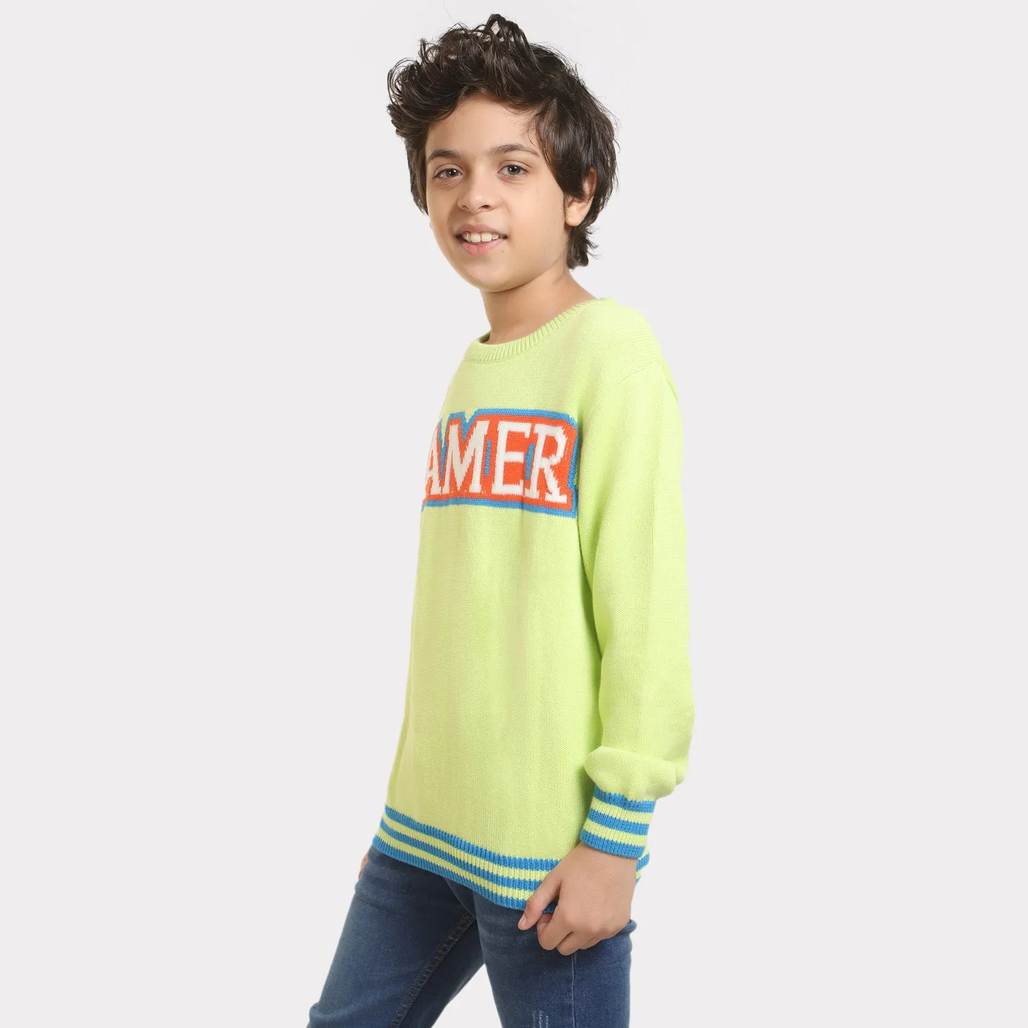 Boys Cotton Full Sleeves Sweater -Neon Green