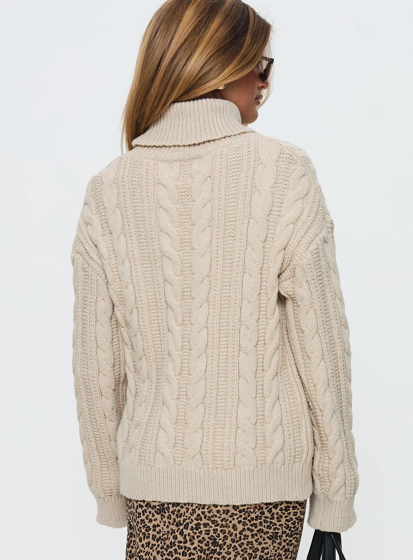 Bryden Turtleneck Cable Knit Sweater Beige