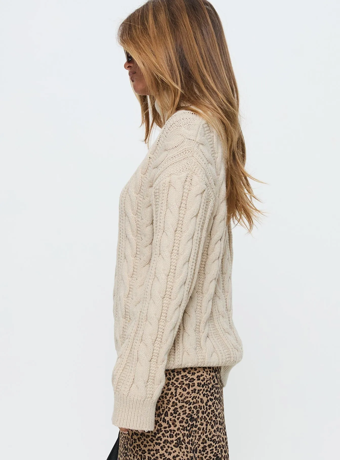 Bryden Turtleneck Cable Knit Sweater Beige