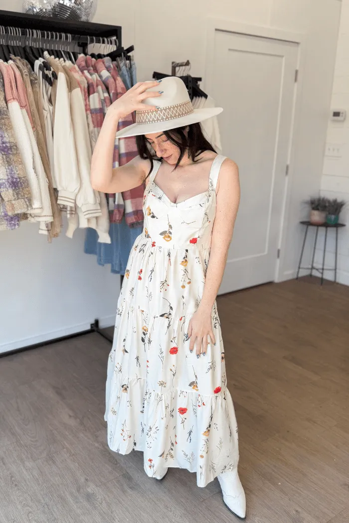 Bust Detailed Floral Midi Dress