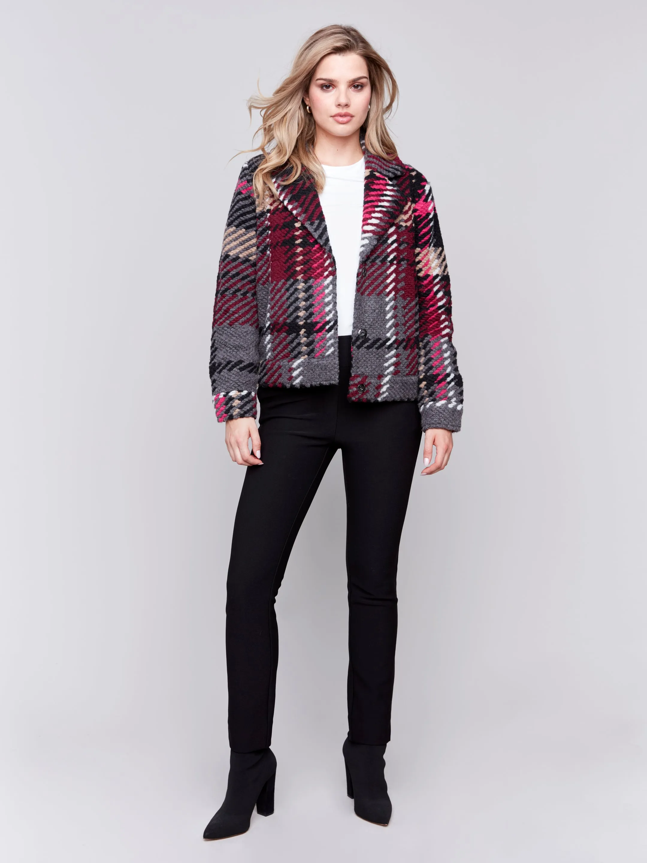 Charlie B Wool Plaid Short Coat