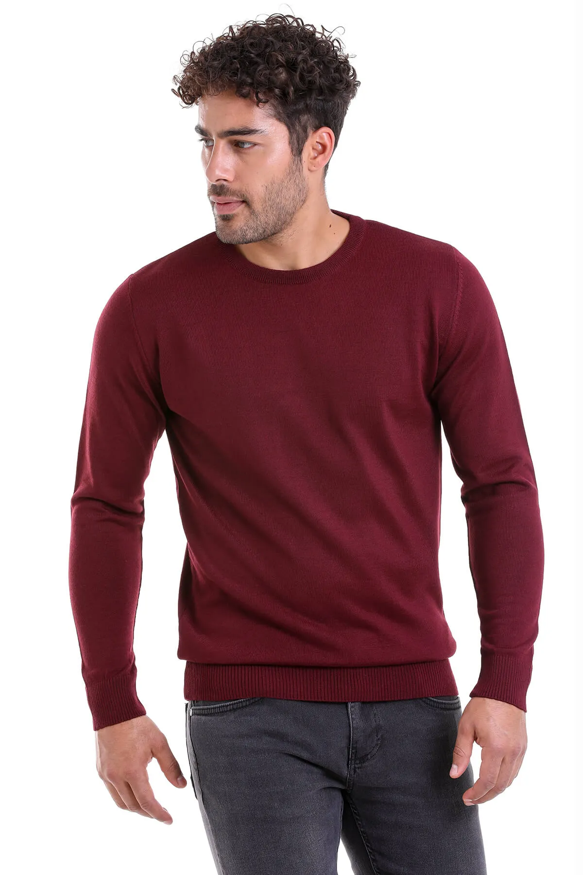 Comfort Fit Wool Blend Burgundy Crewneck Sweater