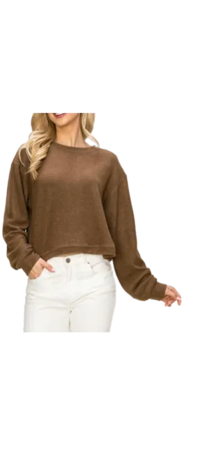 Comfy top with long sleeves in h. Brown cozy brushed Jersey