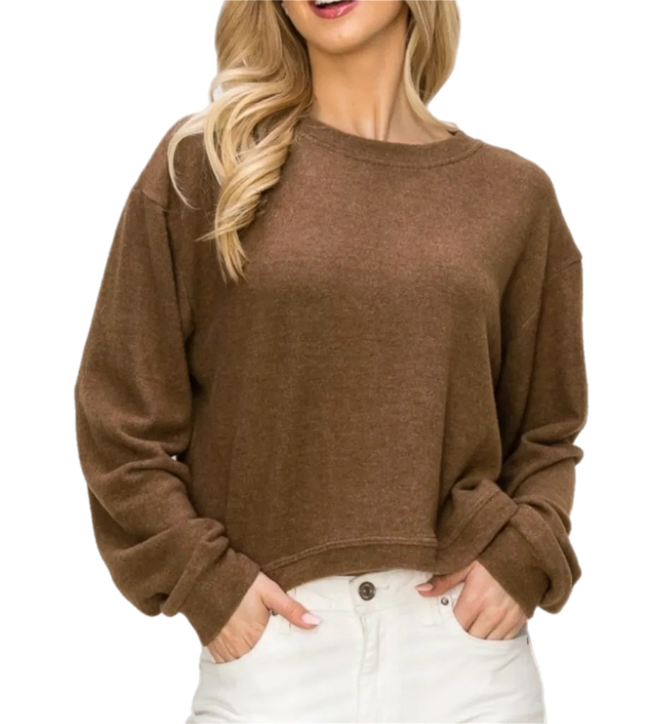 Comfy top with long sleeves in h. Brown cozy brushed Jersey