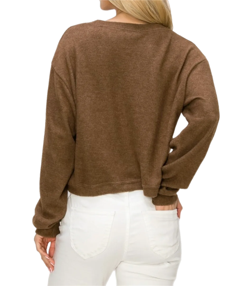 Comfy top with long sleeves in h. Brown cozy brushed Jersey