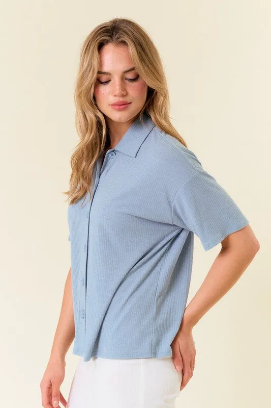 Cozy Rib Collared Button Down