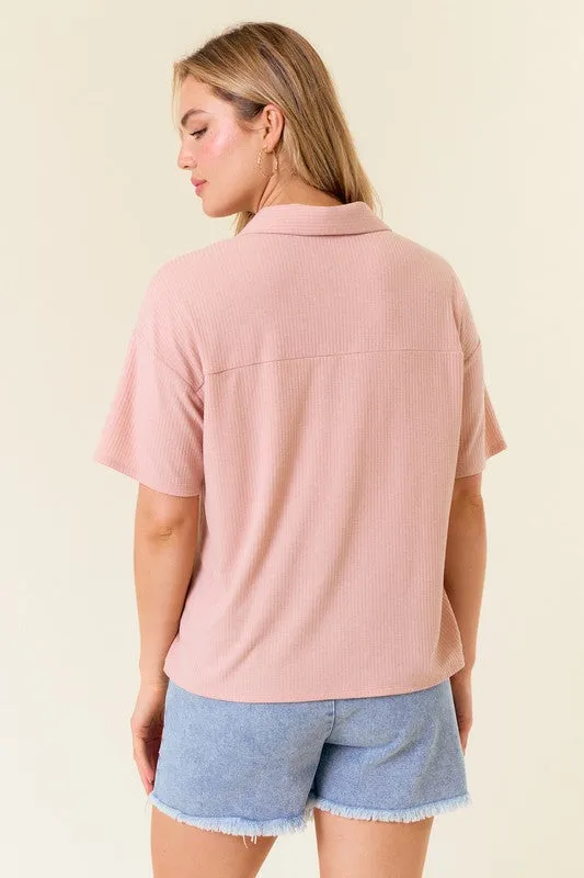 Cozy Rib Collared Button Down