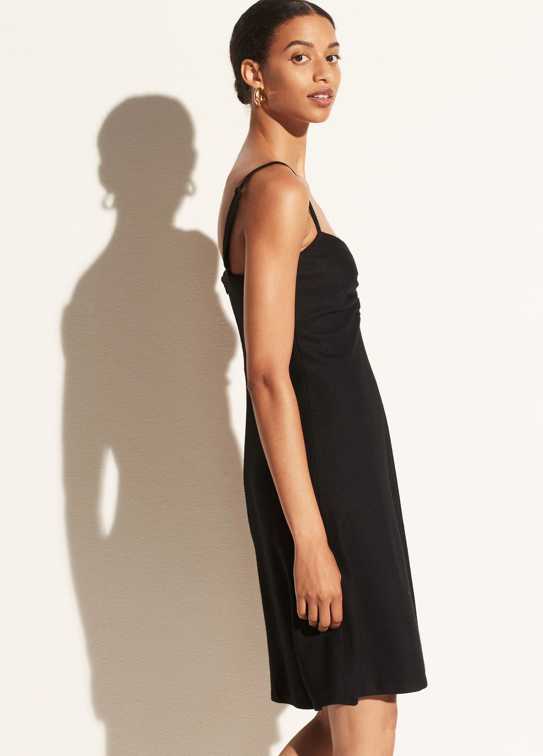 Cozy Ruched Camisole Dress in Black