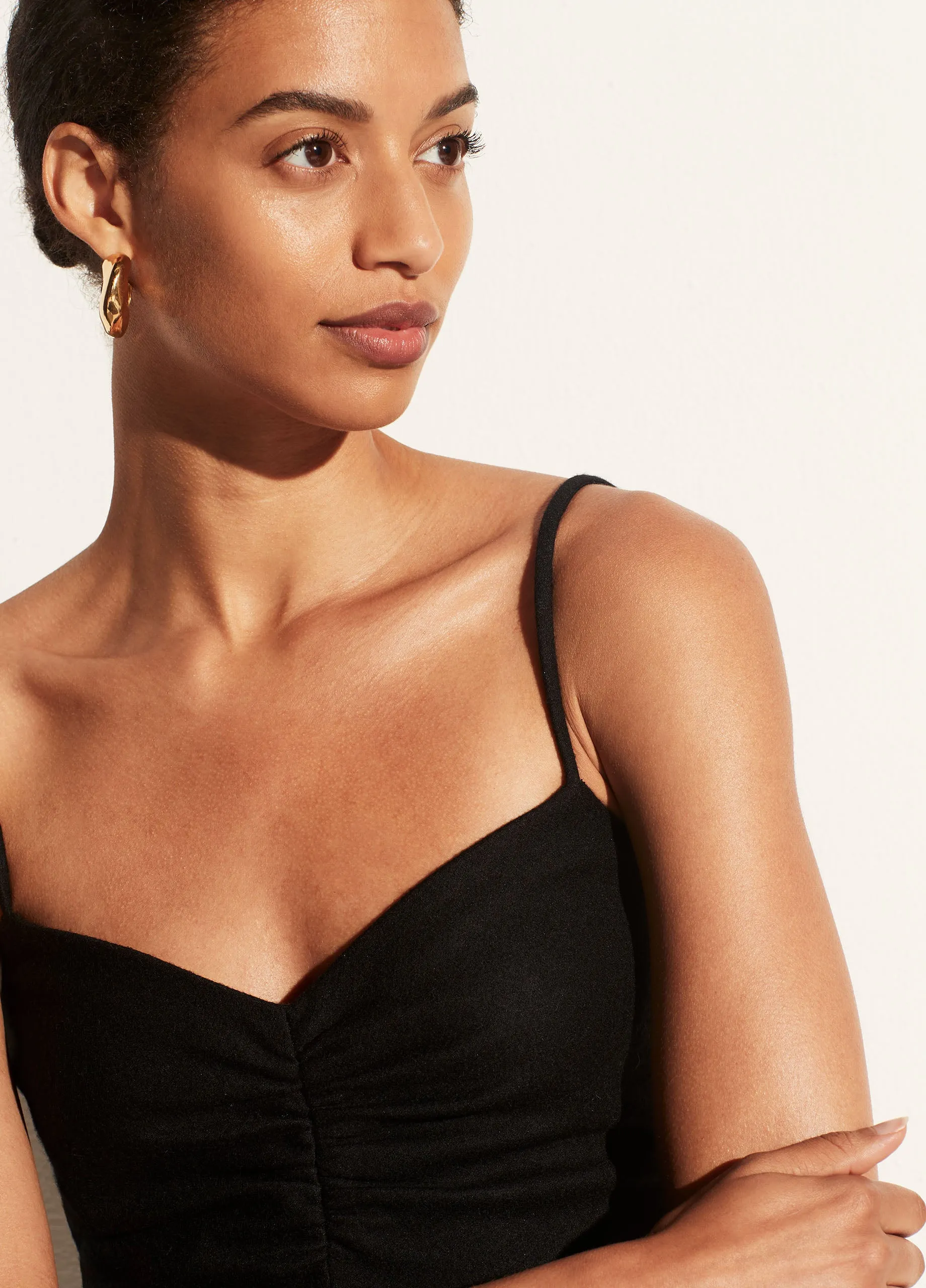 Cozy Ruched Camisole Dress in Black