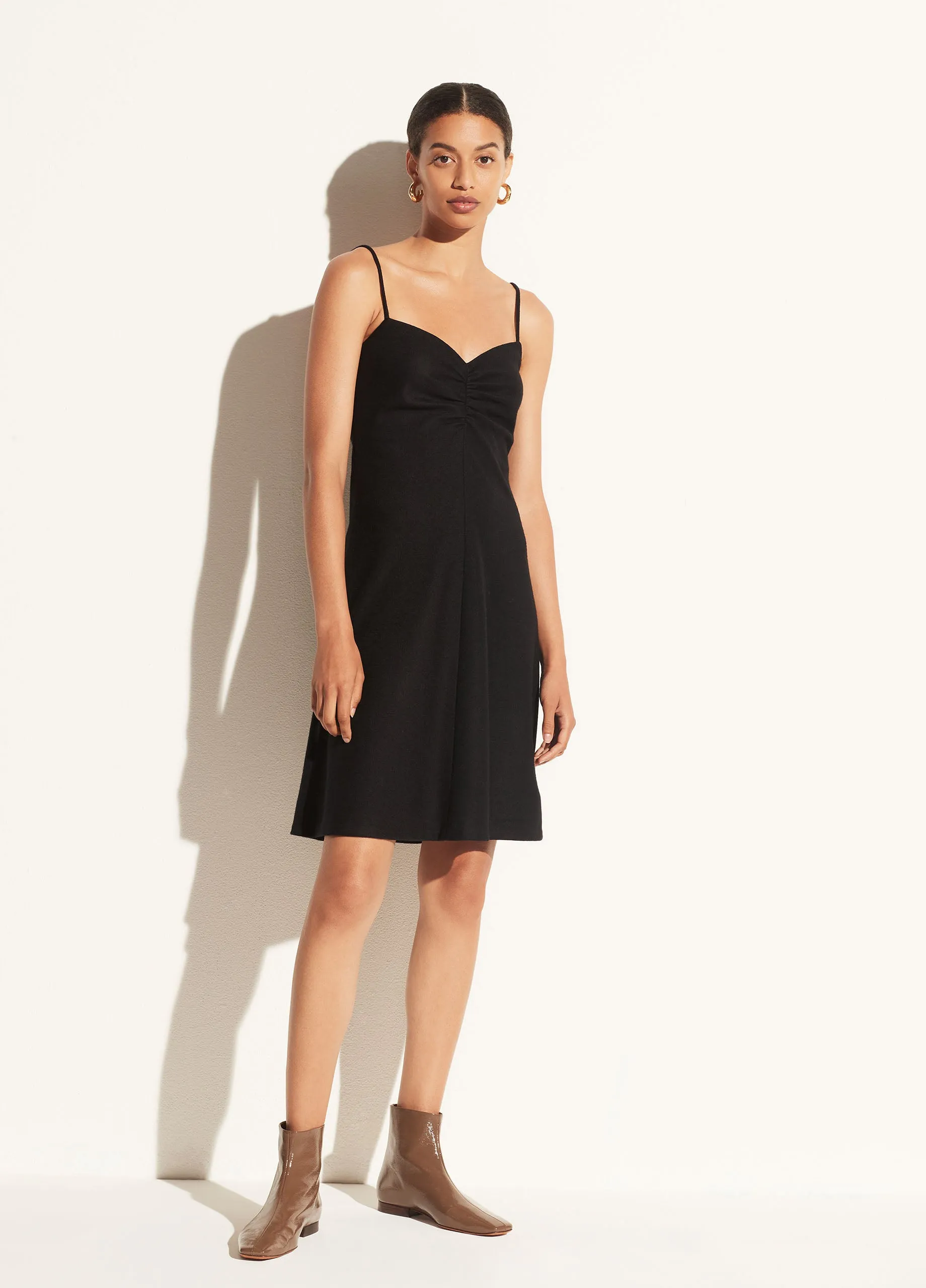 Cozy Ruched Camisole Dress in Black