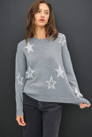 CREW NECK SWEATER WITH METALLIC STAR DESIGN