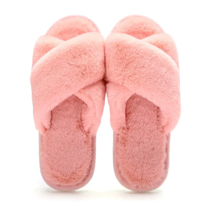 Cute Cross-Strap Wool Cotton Slippers for Women