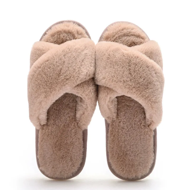 Cute Cross-Strap Wool Cotton Slippers for Women