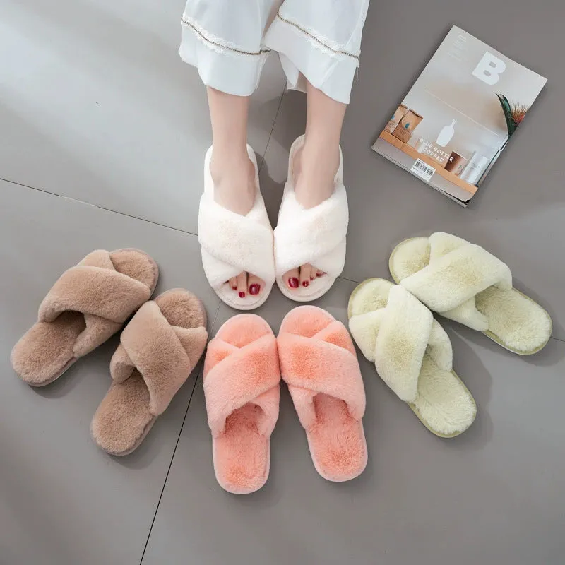 Cute Cross-Strap Wool Cotton Slippers for Women