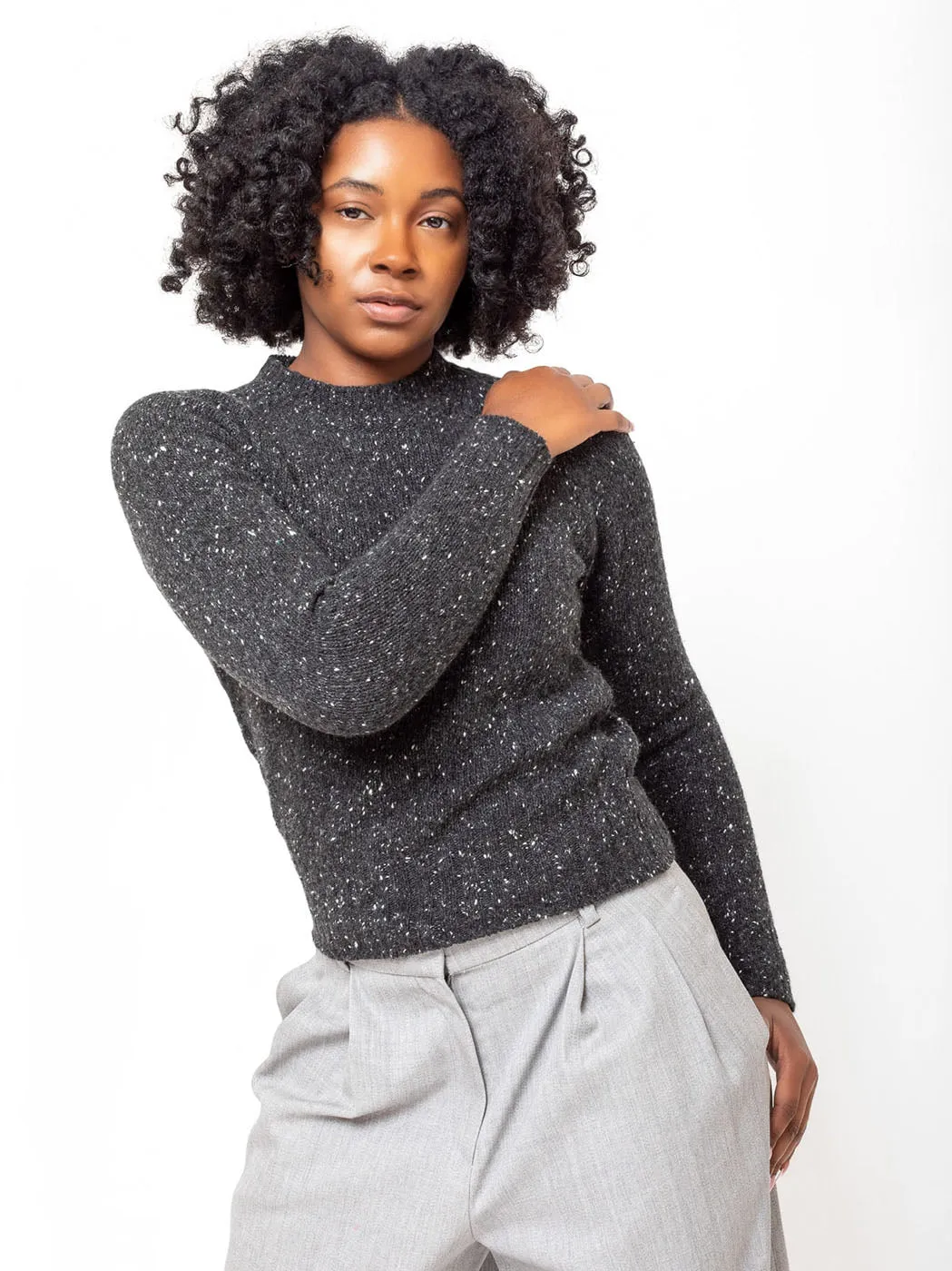 Donegal Tweed Short Pullover - Charcoal