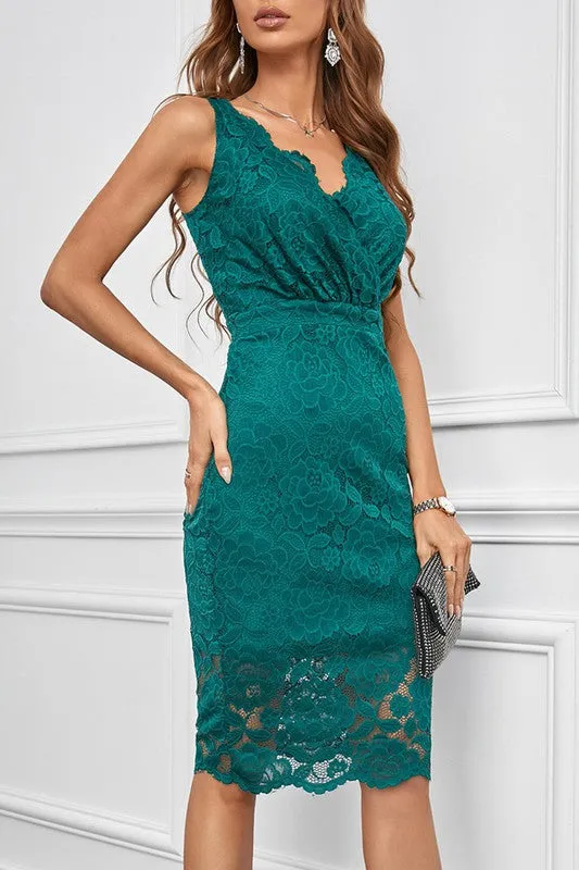 El Kanna Lace Deep V Neck Body Dress. Fall Clearance!