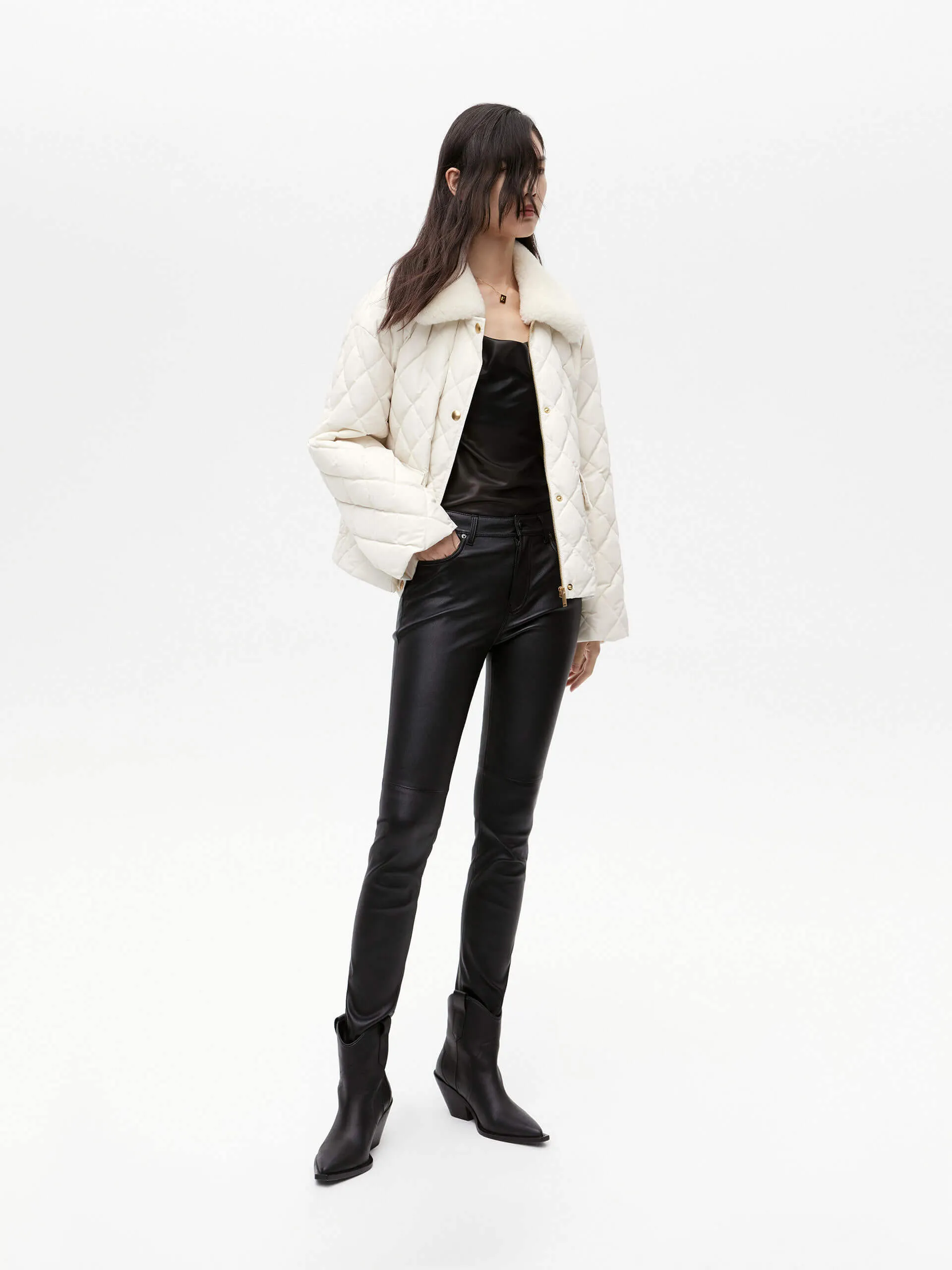 Fuzzy Collar Cropped Down Jacket