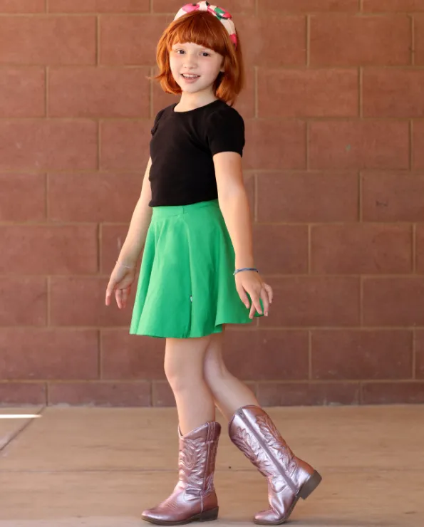 Girls Soft Cotton Jersey Twirly Skirt | Dark Khaki