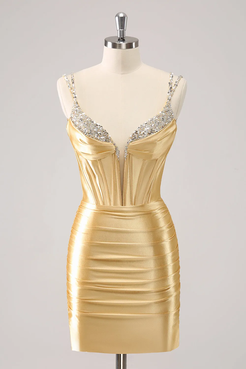 Glitter Golden Corset Sequined Satin Tight Mini Dress