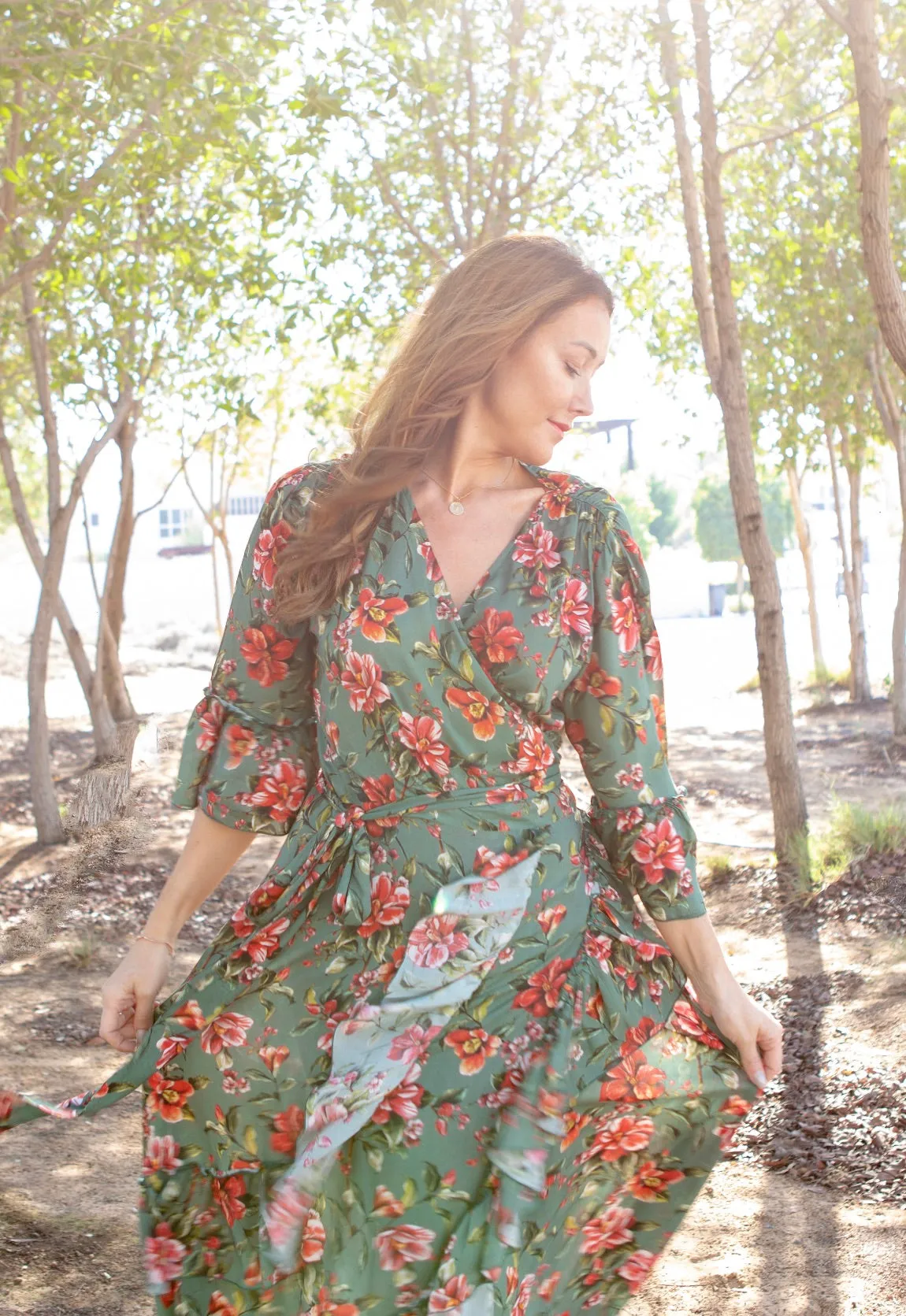 Green Wrap Dress with Frills