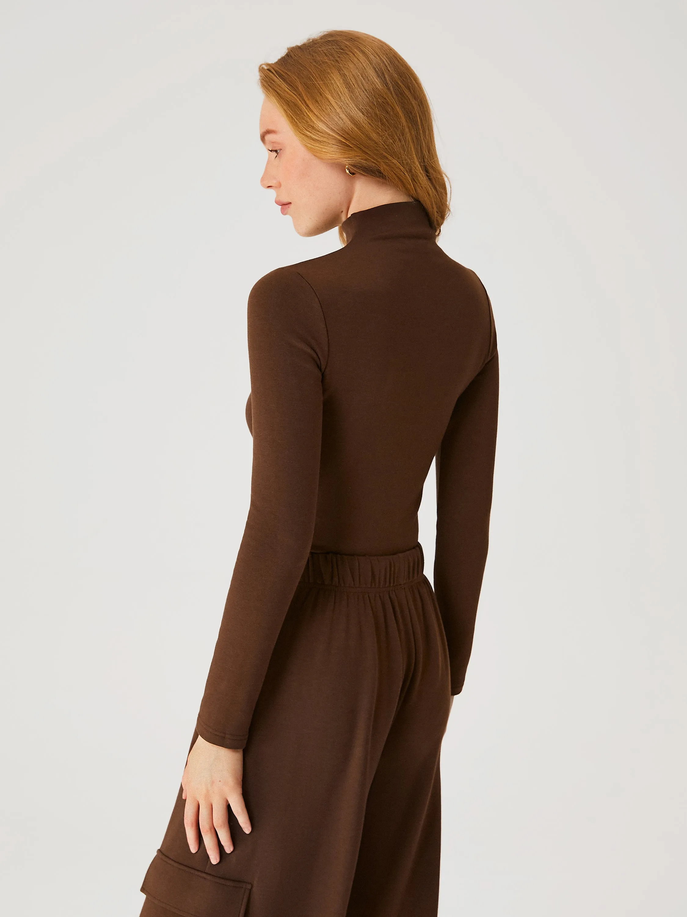 Hip-Length Mockneck Top-Brushed Inside