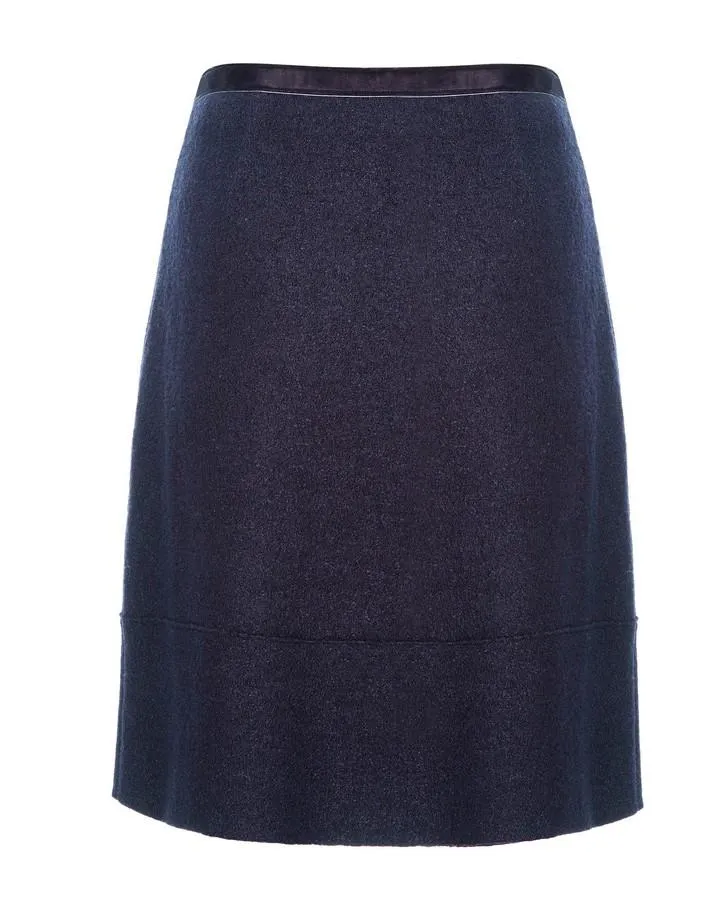 Indigo Boiled Wool Knee Length Skirt