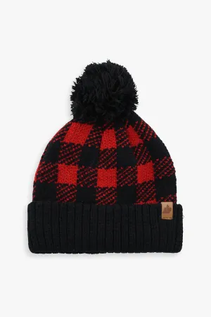 Kids Fleece Lined Pom Toque Red