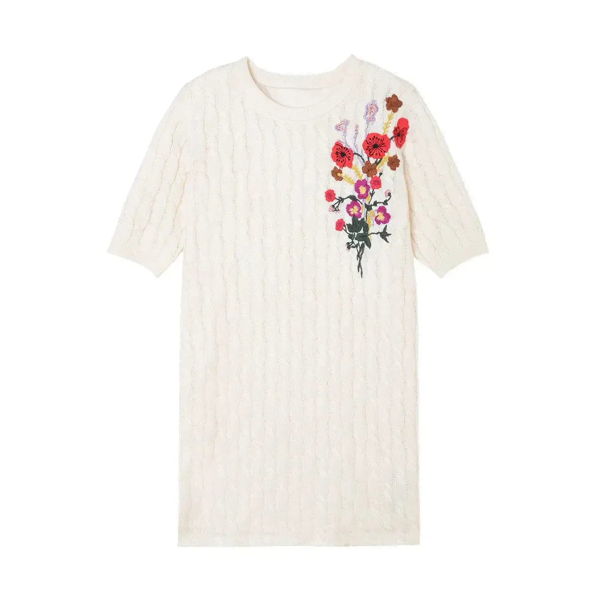 Knitted Flower  Embroidery Twisted Dress