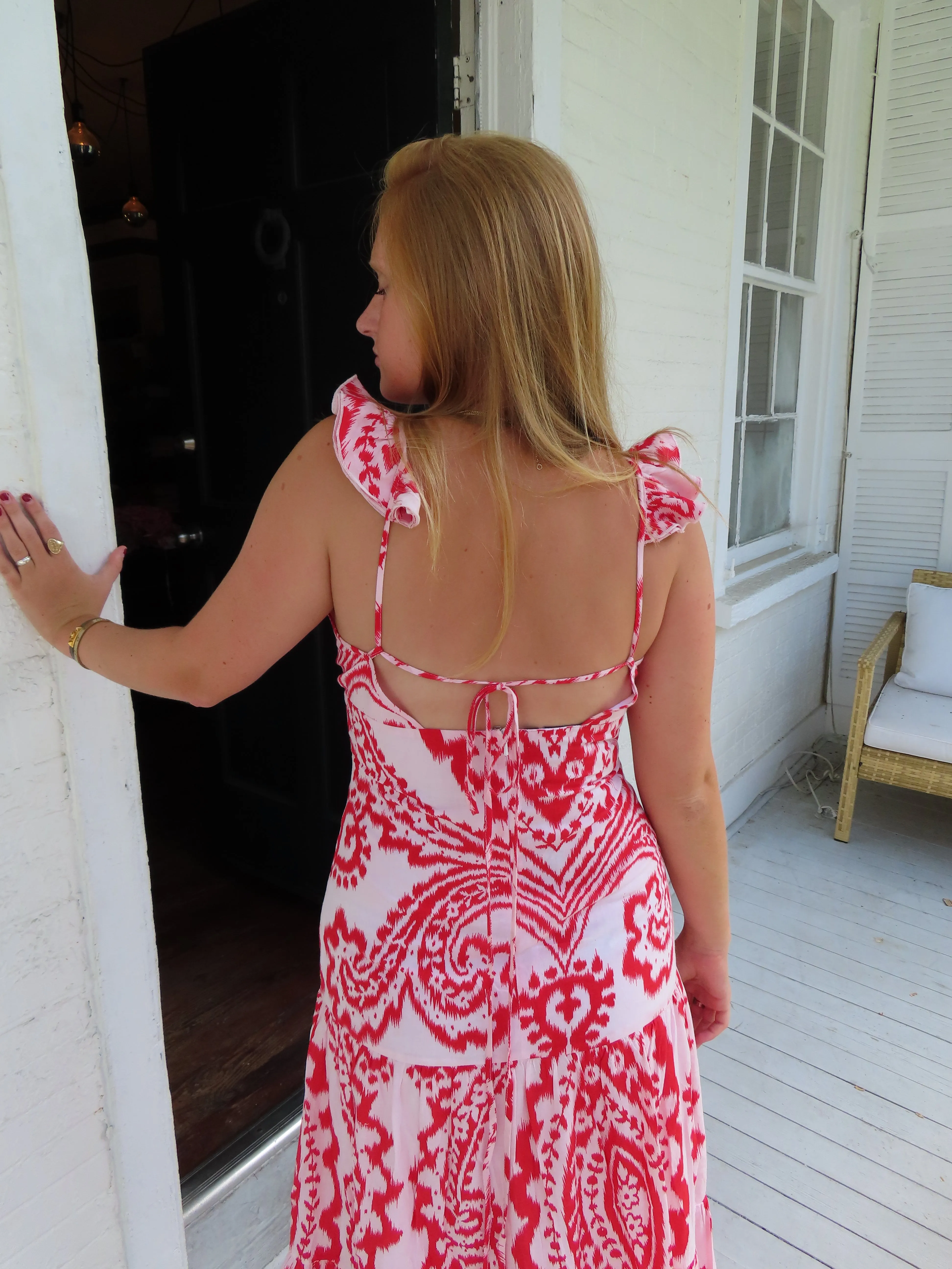 Laura Maxi Dress Red Ikat Sale