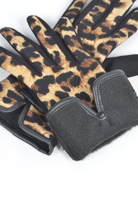 Leopard Print Fleece-Lined Gloves