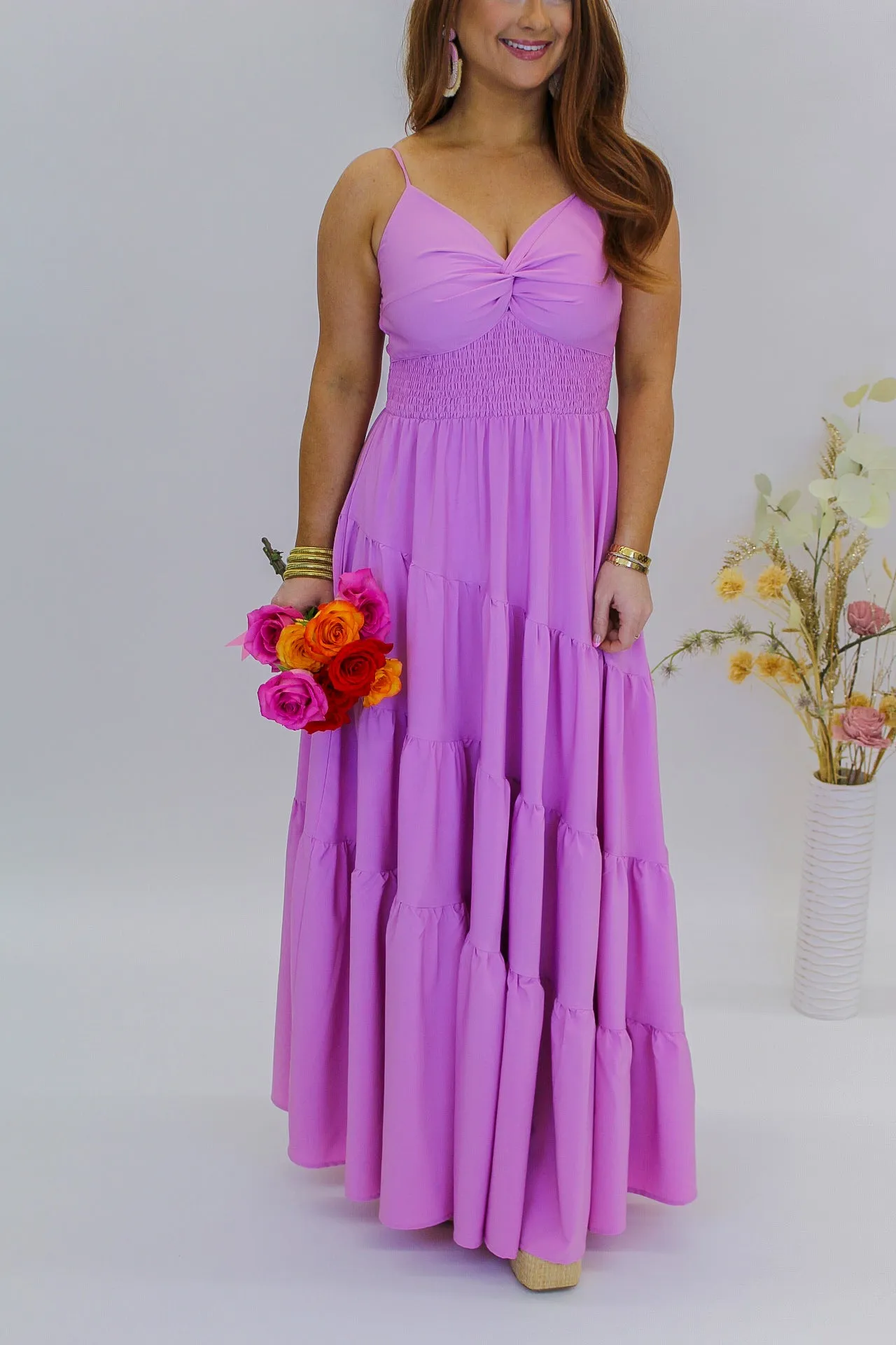 Lilly Tiered Ruffle Maxi Dress -Pink