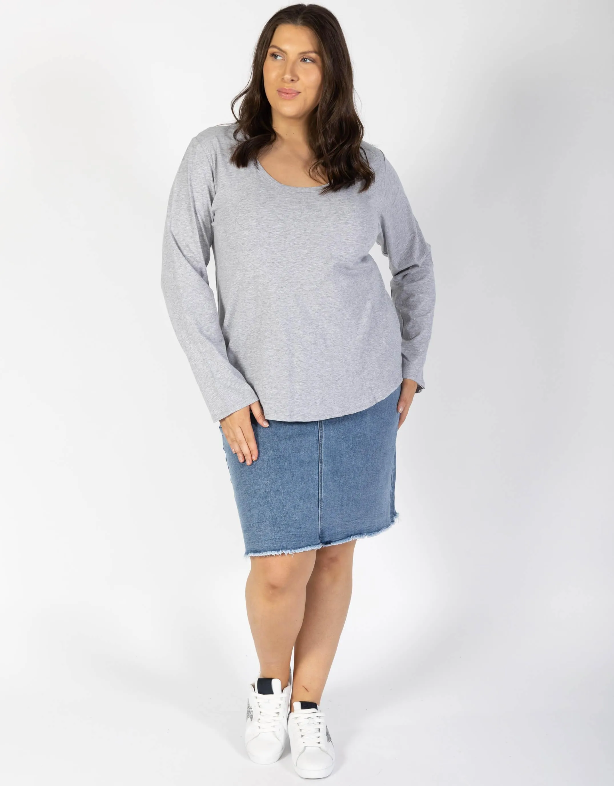 Original Round Neck Long Sleeve T-Shirt - Grey Marle