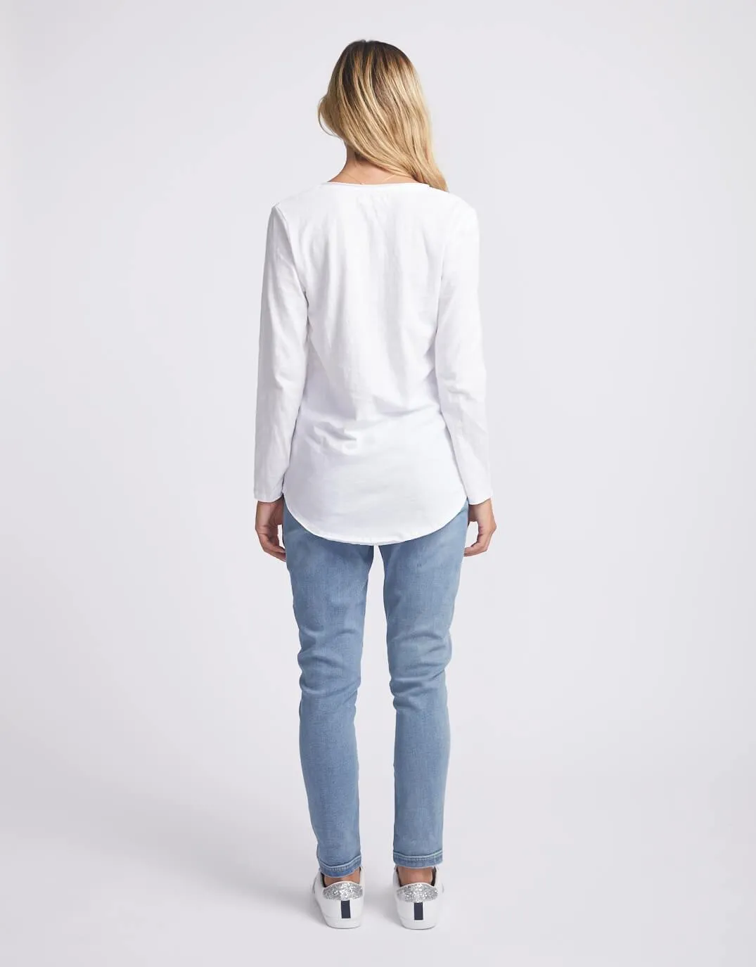 Original Round Neck Long Sleeve T-Shirt - White