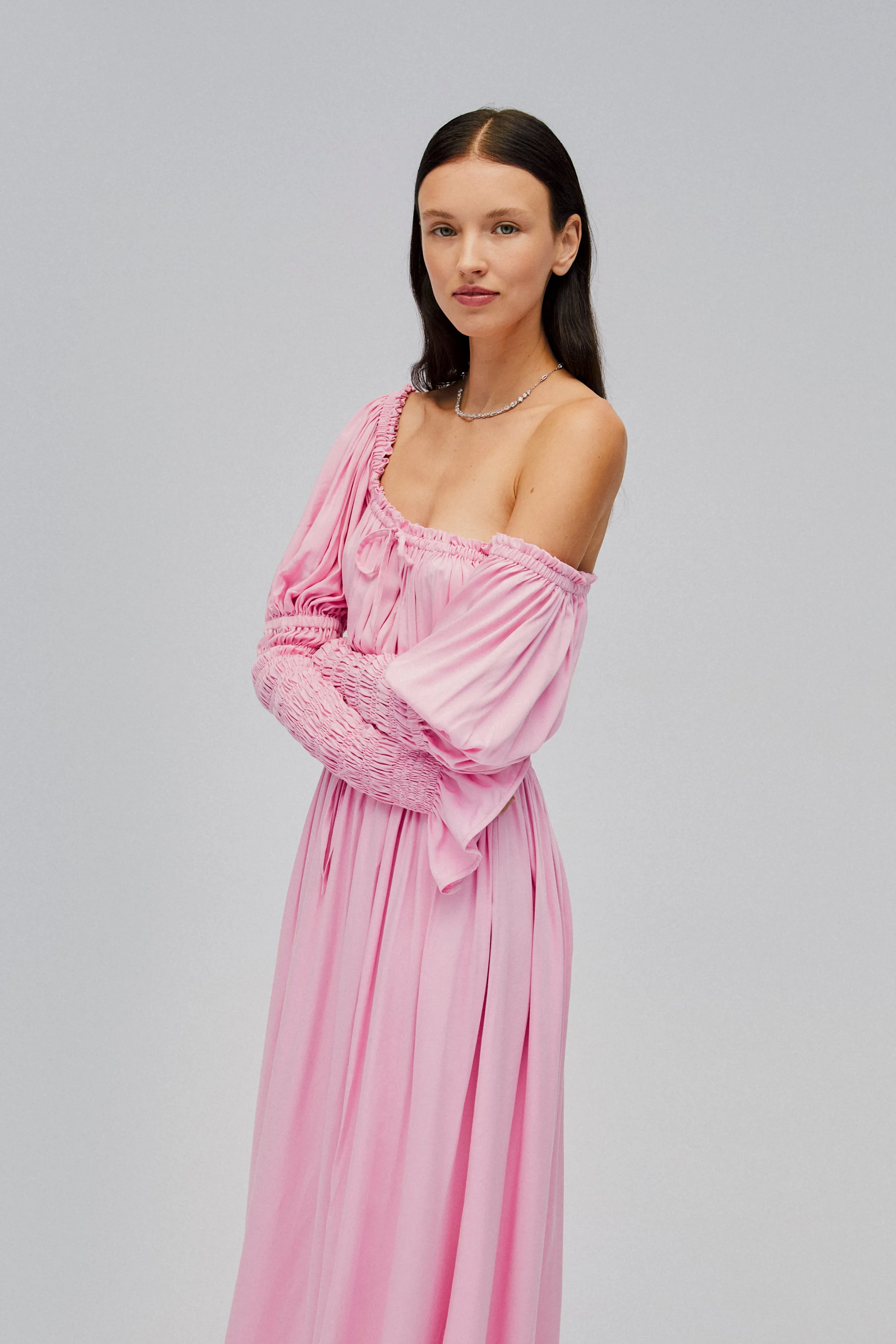 Paloma Shirred Maxi Dress in Pink