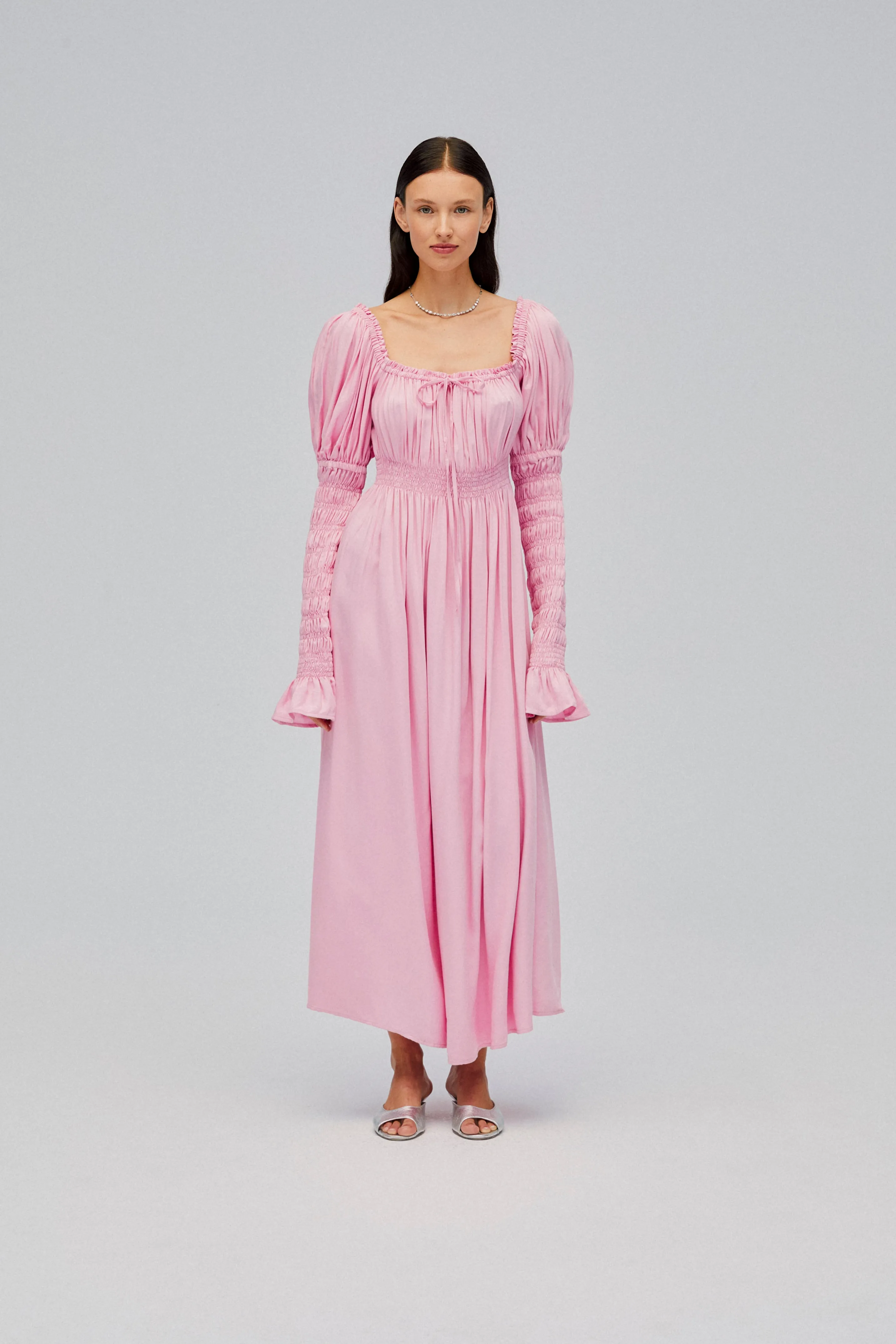 Paloma Shirred Maxi Dress in Pink