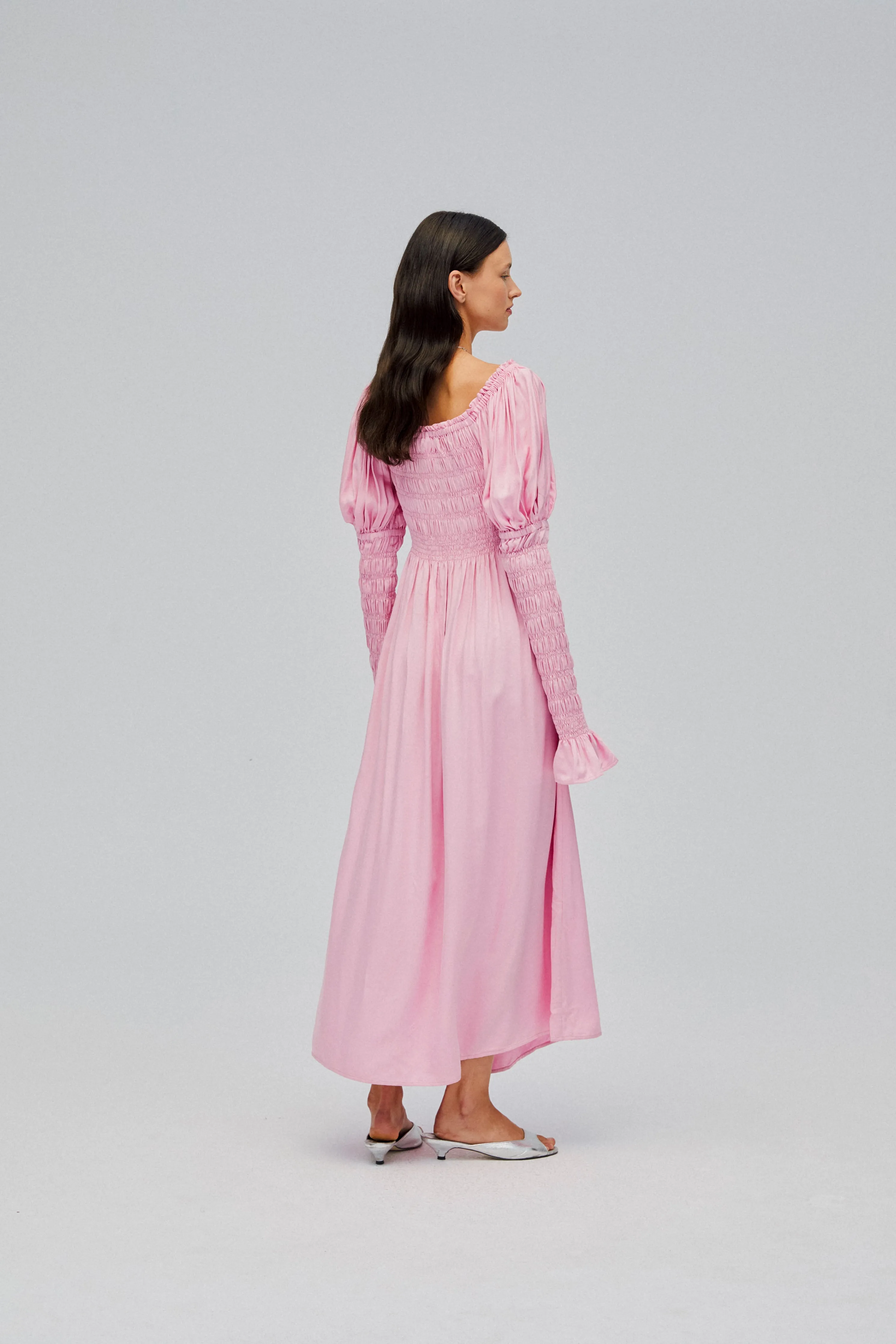 Paloma Shirred Maxi Dress in Pink