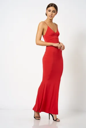 Red Strappy Plunge Maxi Dress