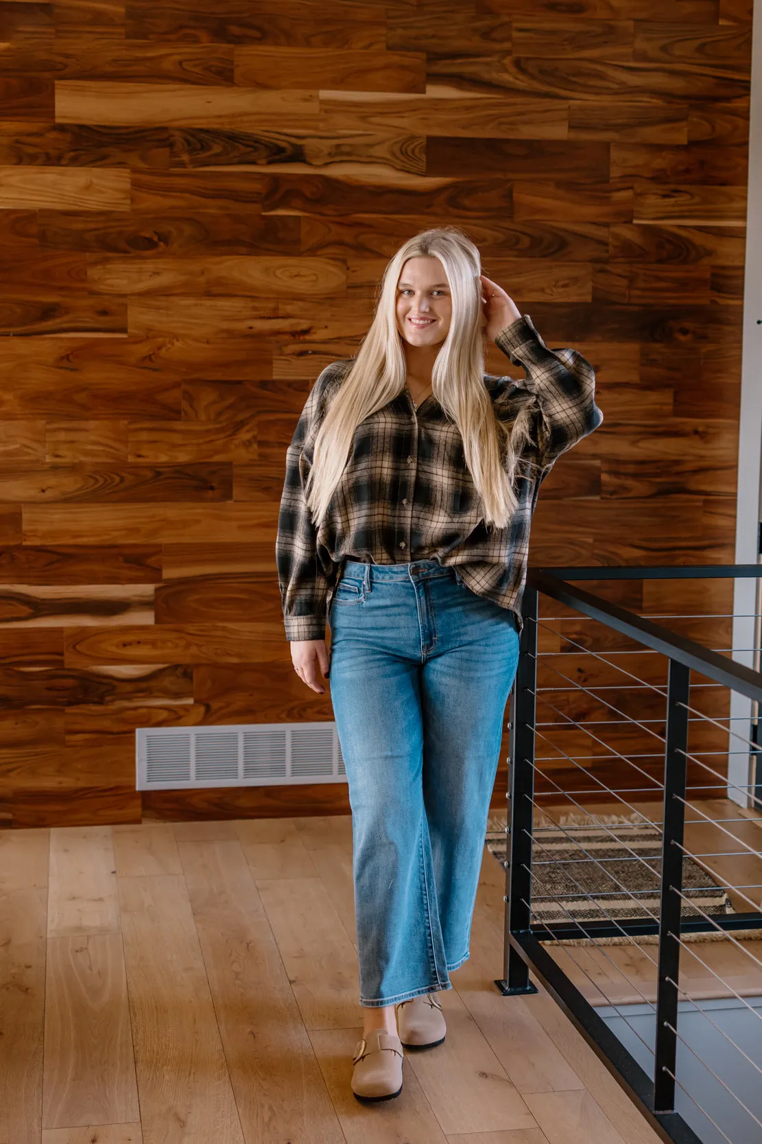 Rose Plaid Button Down | Taupe