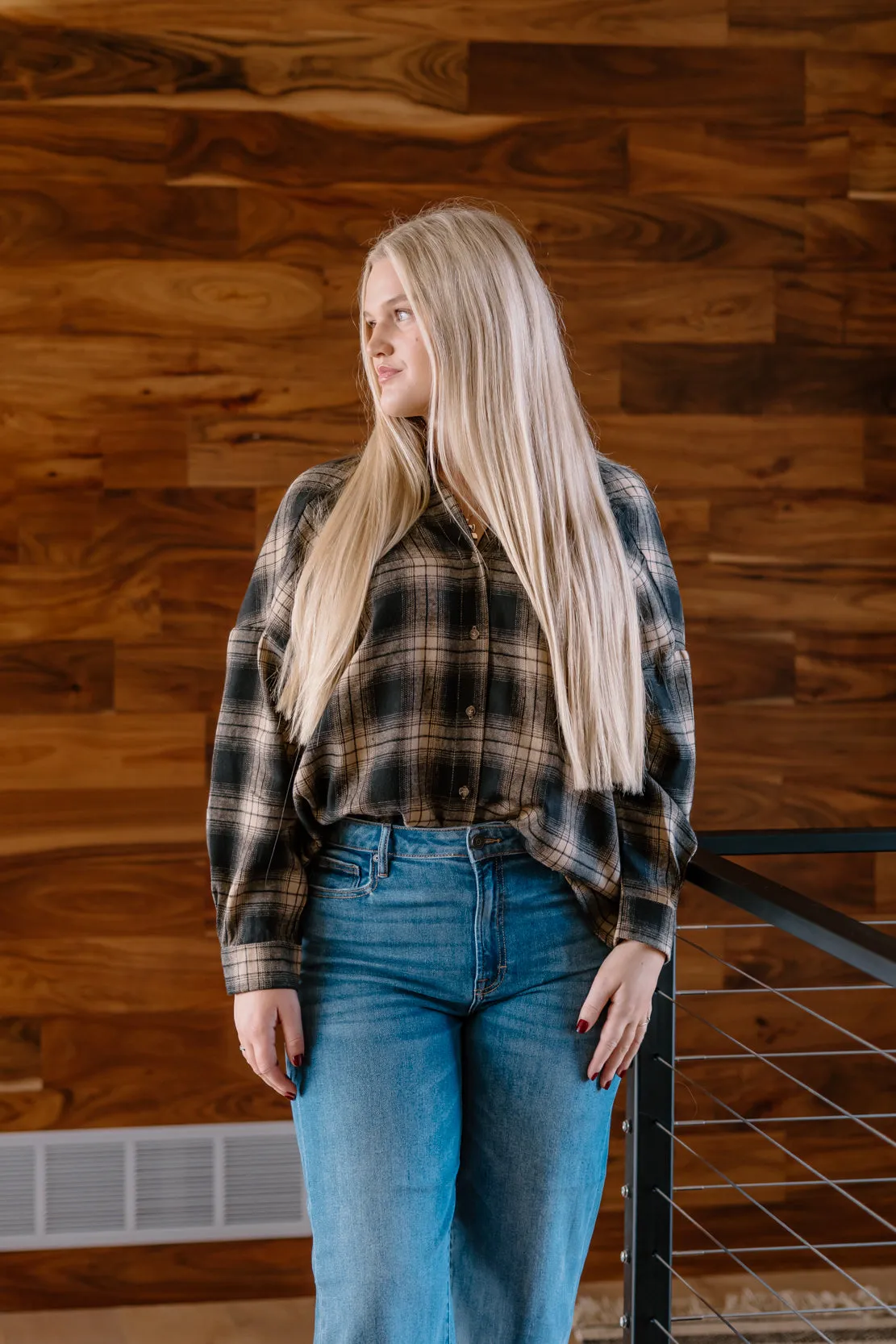 Rose Plaid Button Down | Taupe