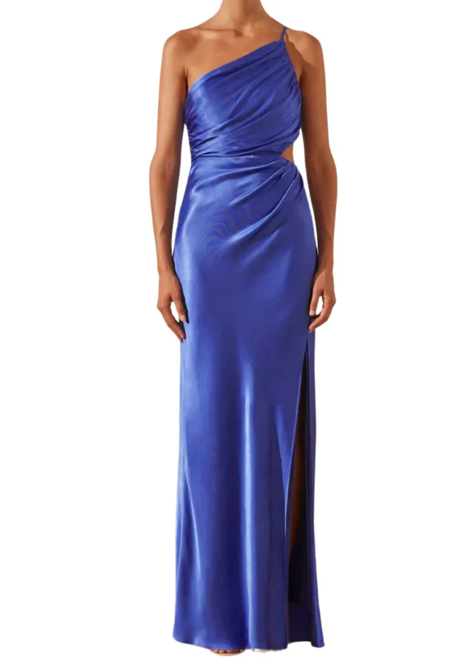 Royal Blue Oliviera Asymmetrical Gathered Maxi Dress