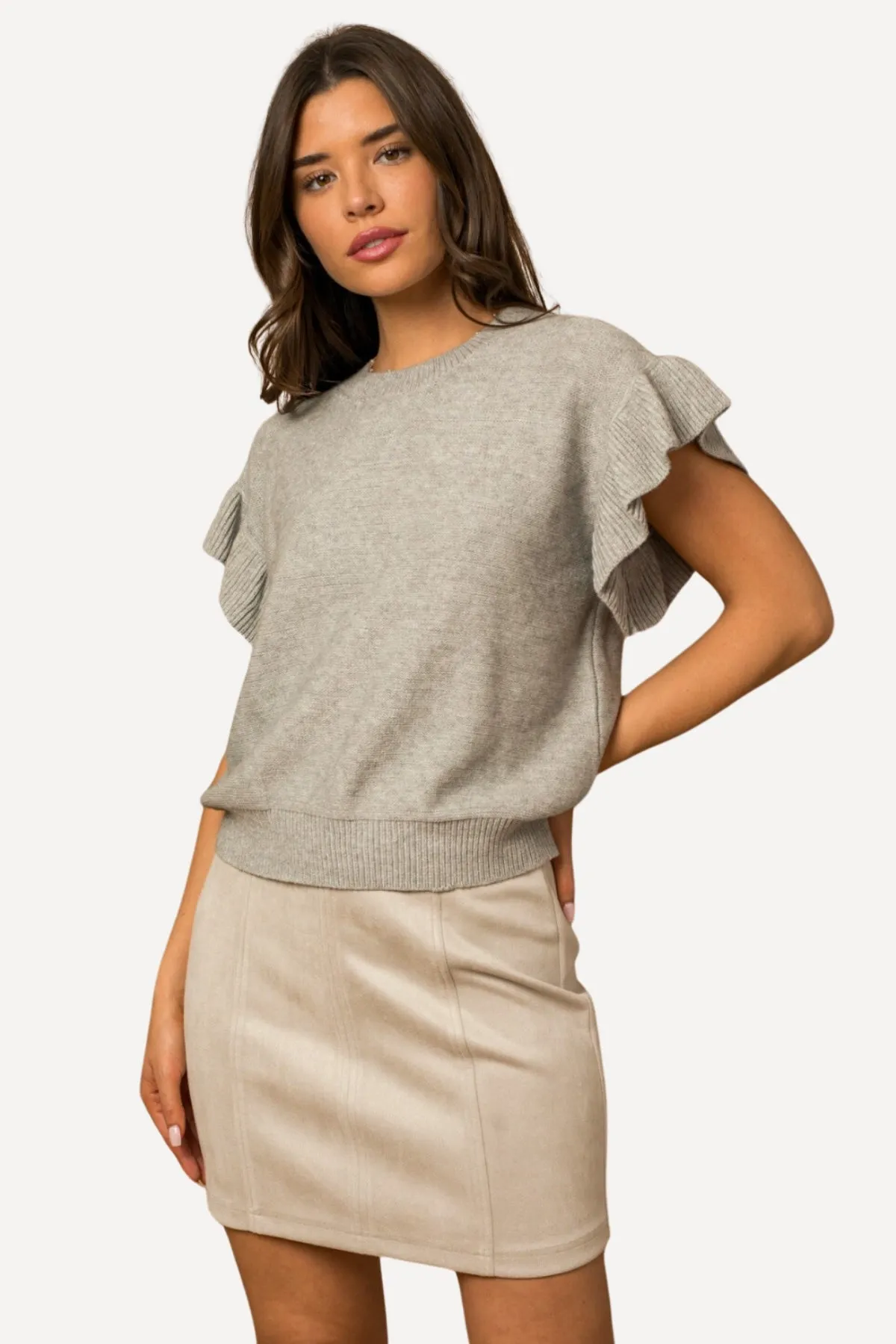 Ruffle Sleeve Knit Top