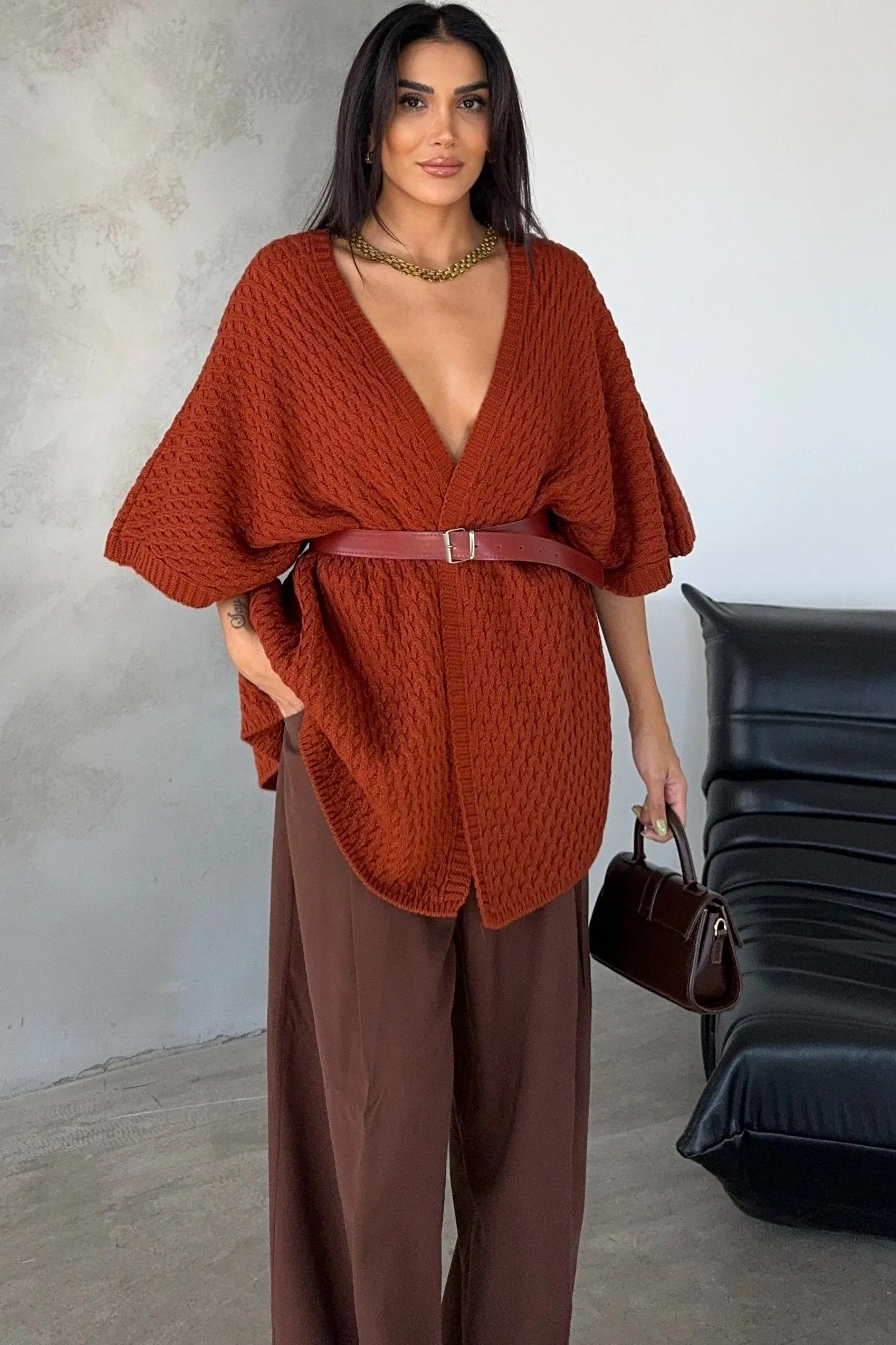 Rust Red Cardigan with Wrap Style