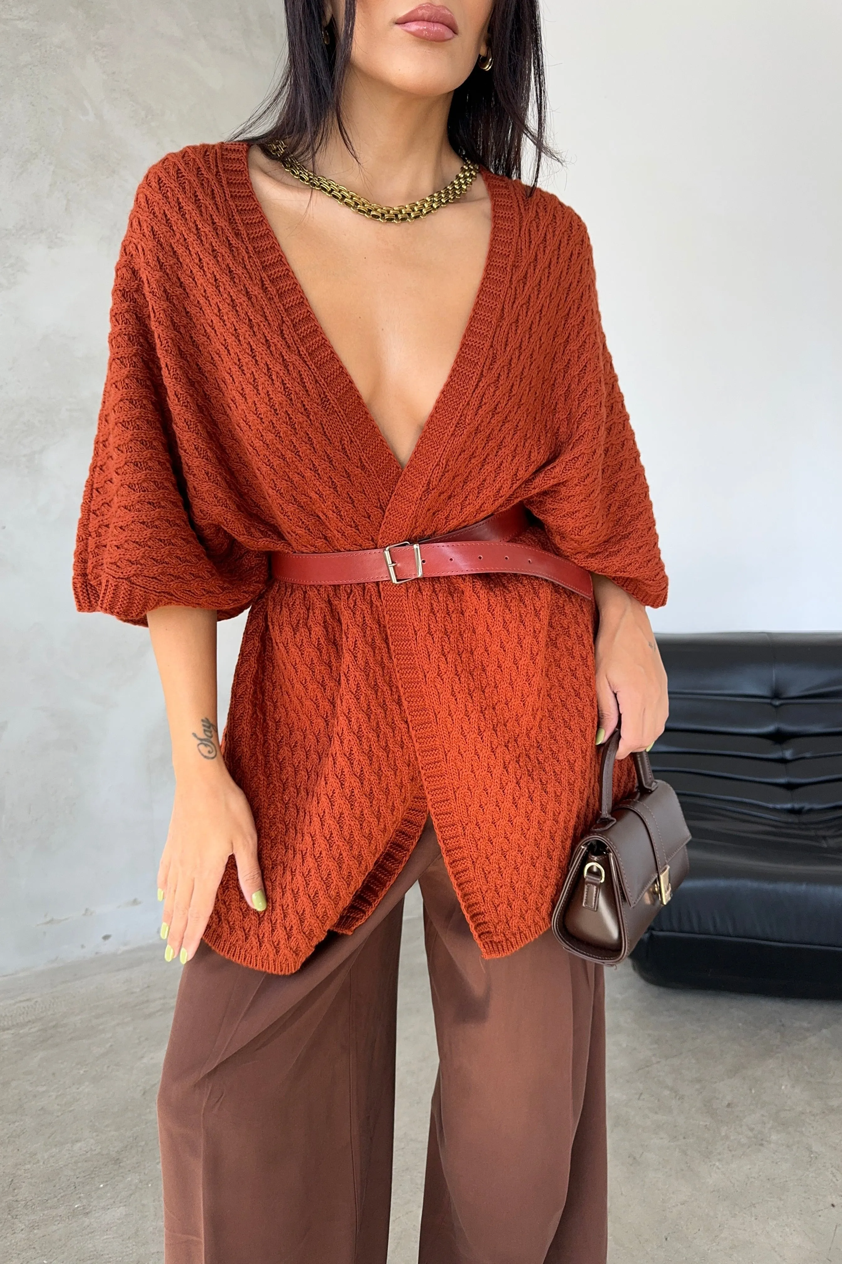 Rust Red Cardigan with Wrap Style